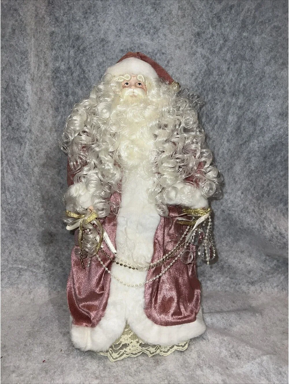 Victorian Pink Santa Claus Christmas Tree Topper or Table Topper 18”